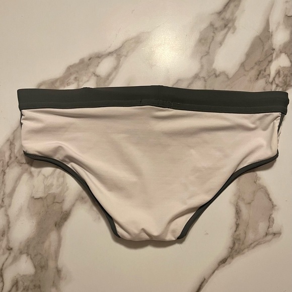 White Timoteo Small Swim Brief Speedo with Olive Green Trim - Picture 2 of 4